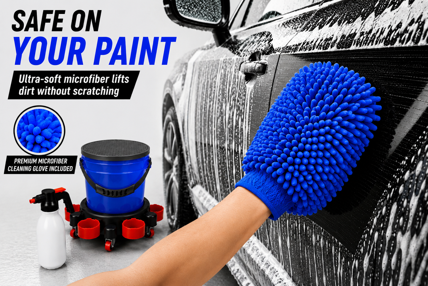 D.I.Y. (Detail It Yourself) Car Wash Kit with rolling dolly and grit guard