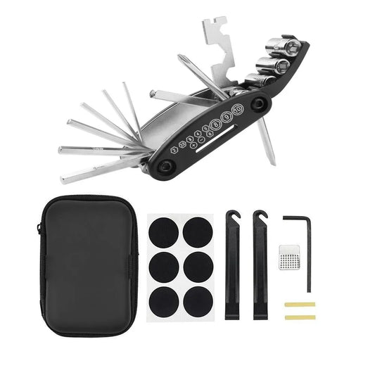 Bike Repair Tool Kit with 16-in-1 Multitool, Tire Levers, Patches & Portable Tool Bag