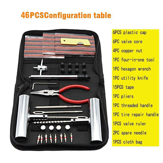 46Pcs Emergency Tire Repair Kit Car Tire Repair Tool Tire Repair Kit Auto Bike Tire Repair Puncture Plug Garage Car Accessories