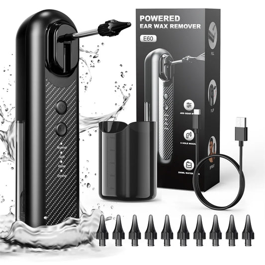Electric Ear Wax Removal Kit – Water-Powered Ear Cleaning Tool with Irrigation Flusher, 10 Tips, and 4 Pressure Settings