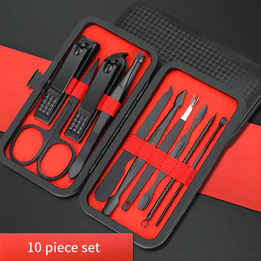10-Piece Nail Care Kit – Black Nail Clippers and Cuticle Nippers with Travel Case