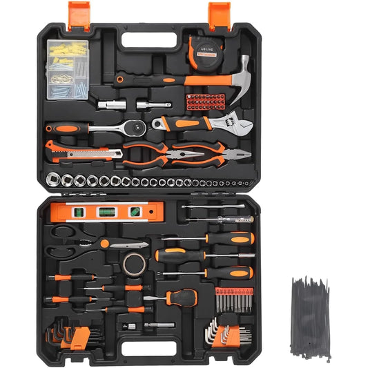 247-Piece Household Hand Tool Kit – General Home and Auto Repair Set with Portable Storage Case (Black + Orange)